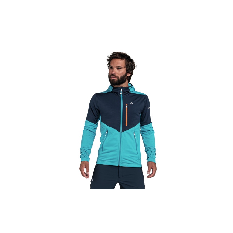 Schöffel Fleece Jacket Hydalen with Hood (breathable, quick-drying, 2-way stretch) light blue/dark blue Men